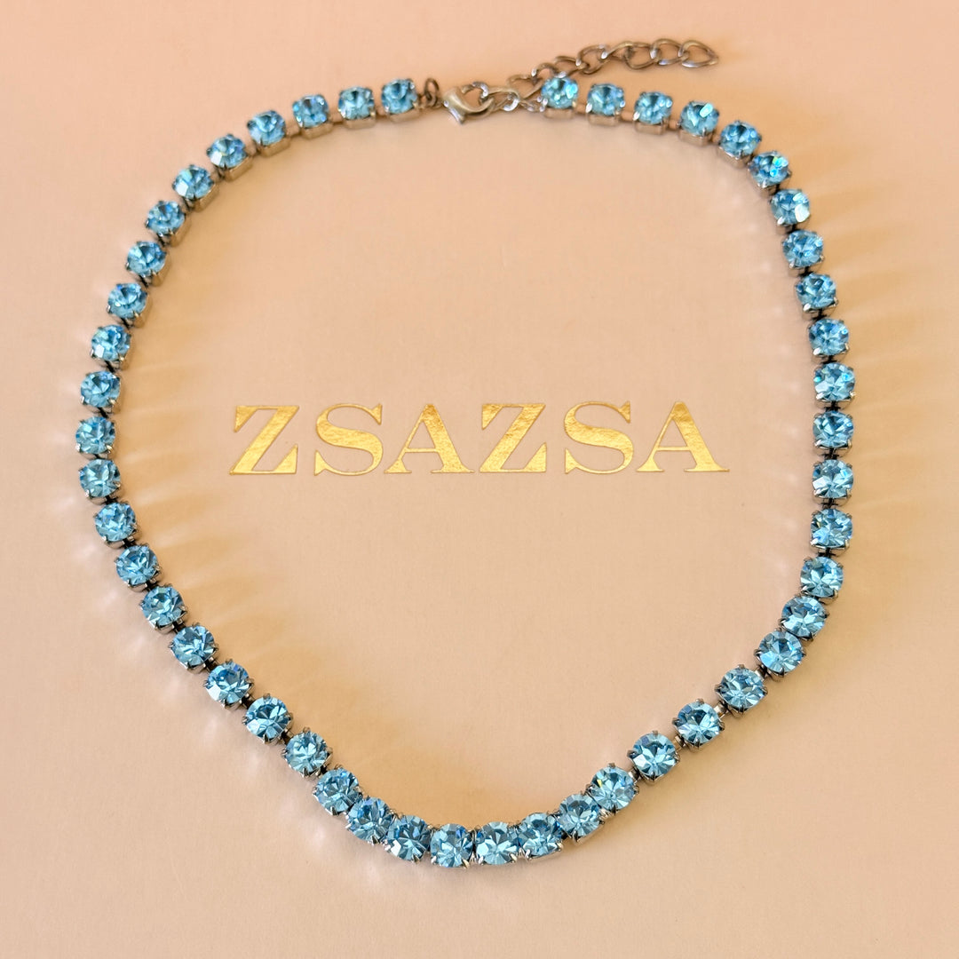 Preciosa crystals turquoise silver necklace