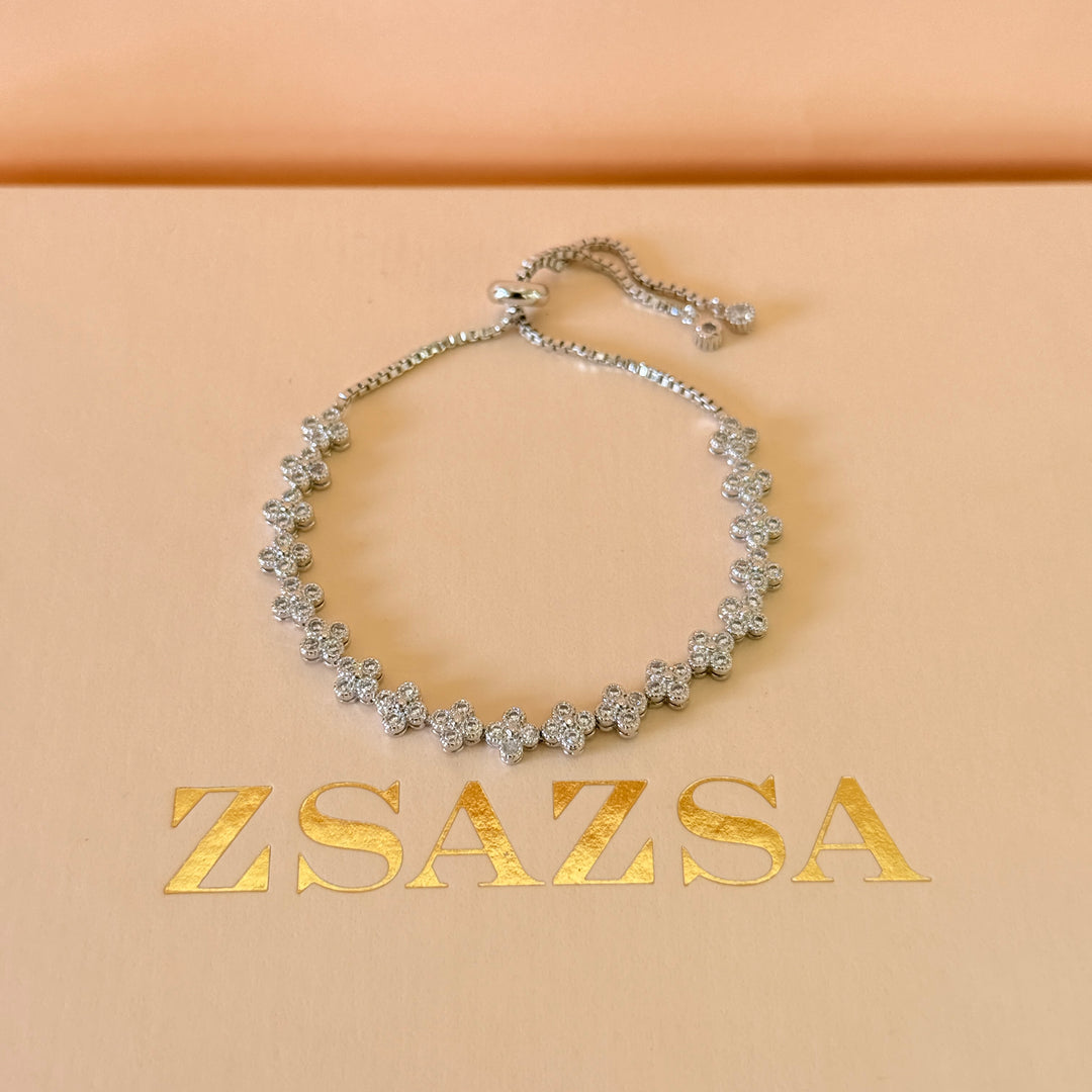 Small flowers zircone silver adjustable bracelet