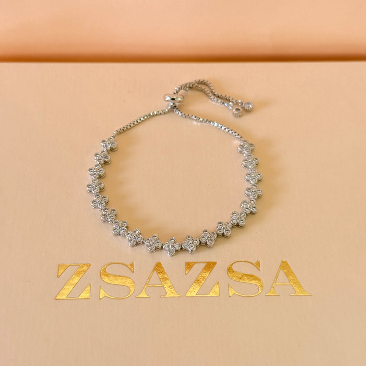 Small flowers zircone silver adjustable bracelet