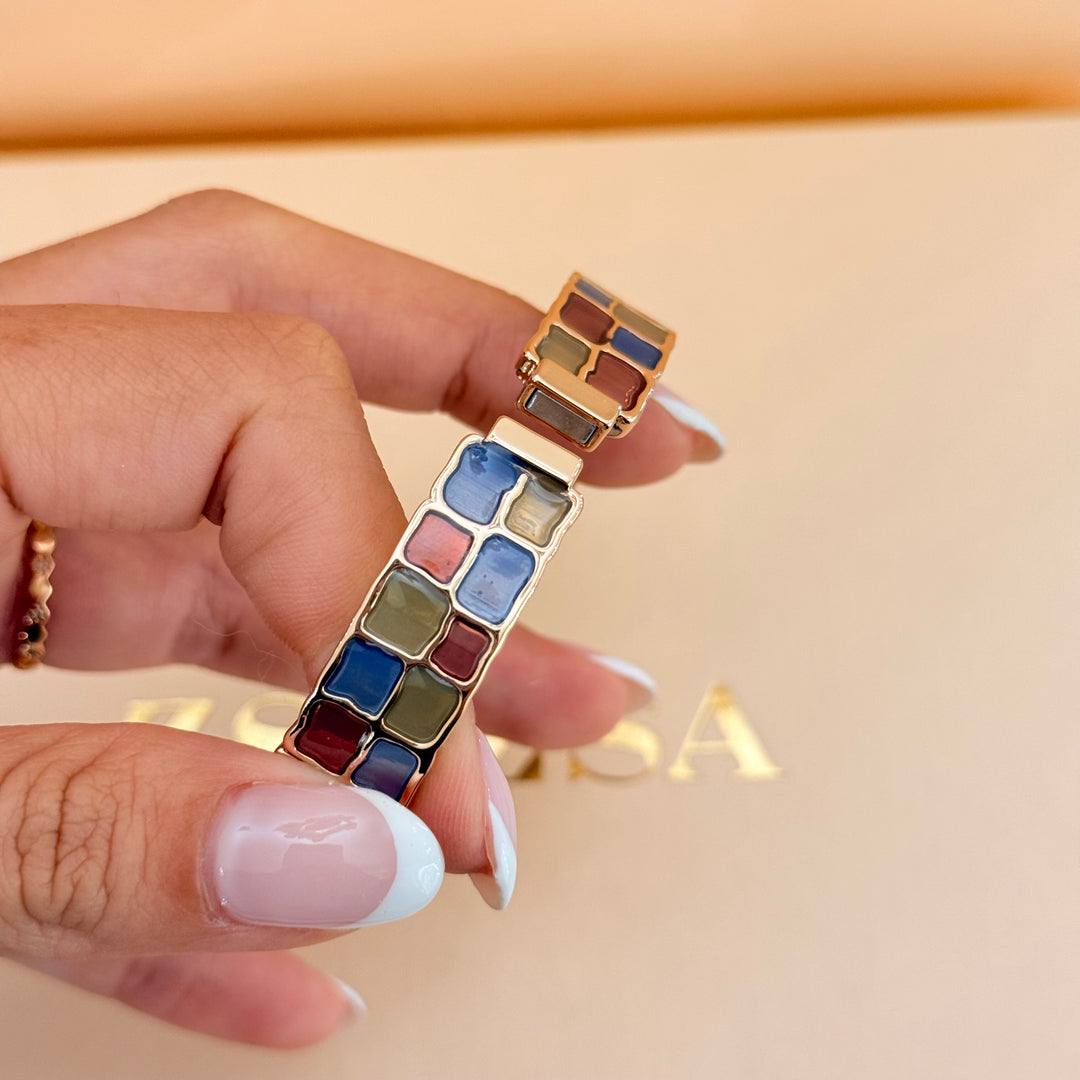 Brick Red, Blue & Bronze Rose Gold Plated Enamel Set