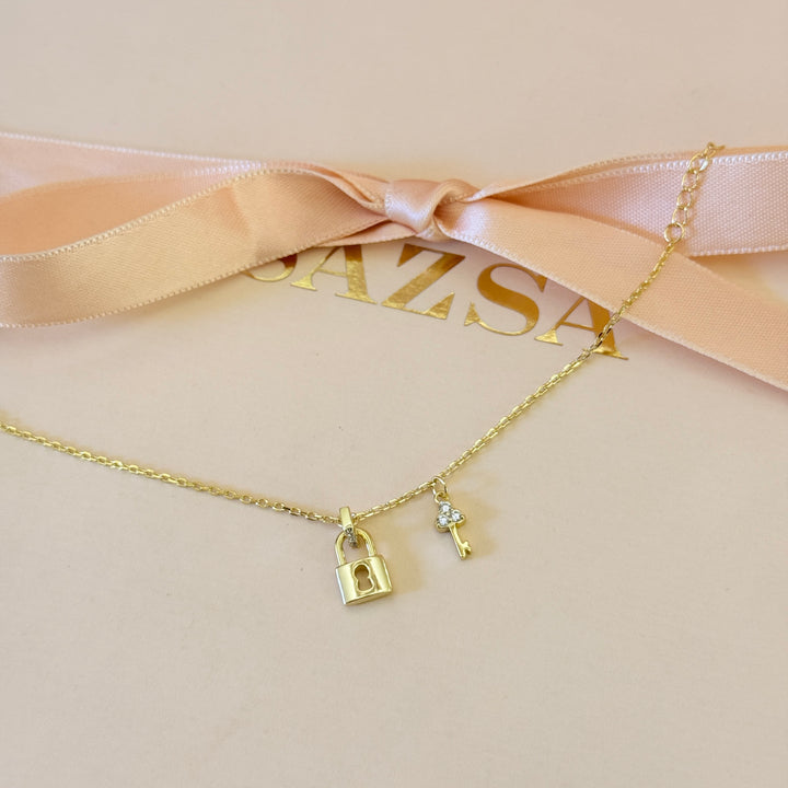 Silver925 Zircone gold plated Padlock and key bracelet