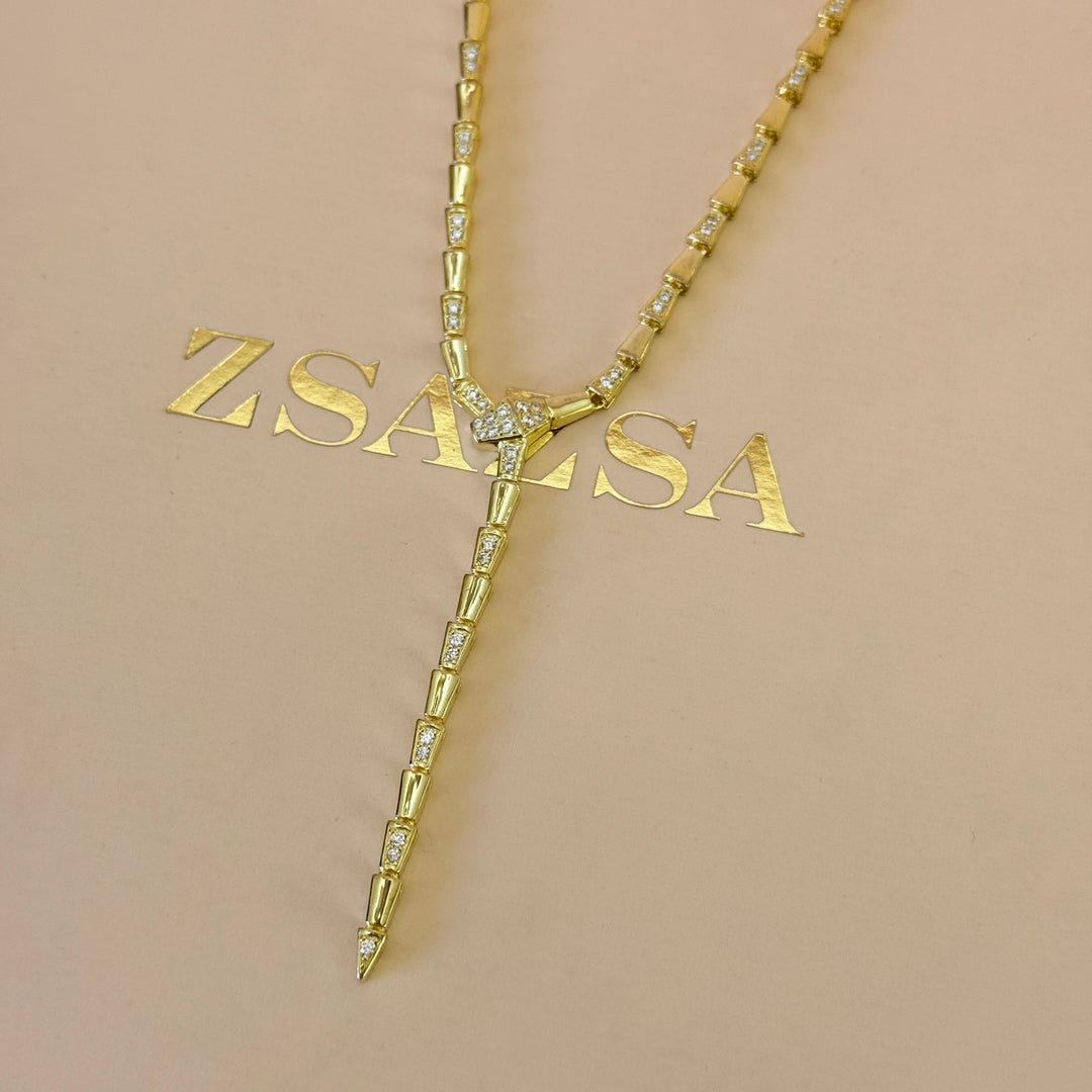 Zircone snake gold plated sterling silver necklace