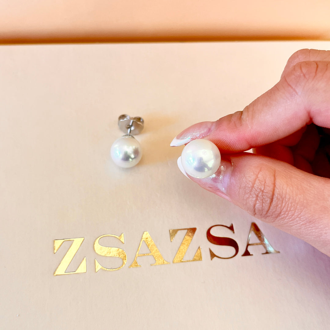 White Mallorca pearls white gold plated studs
