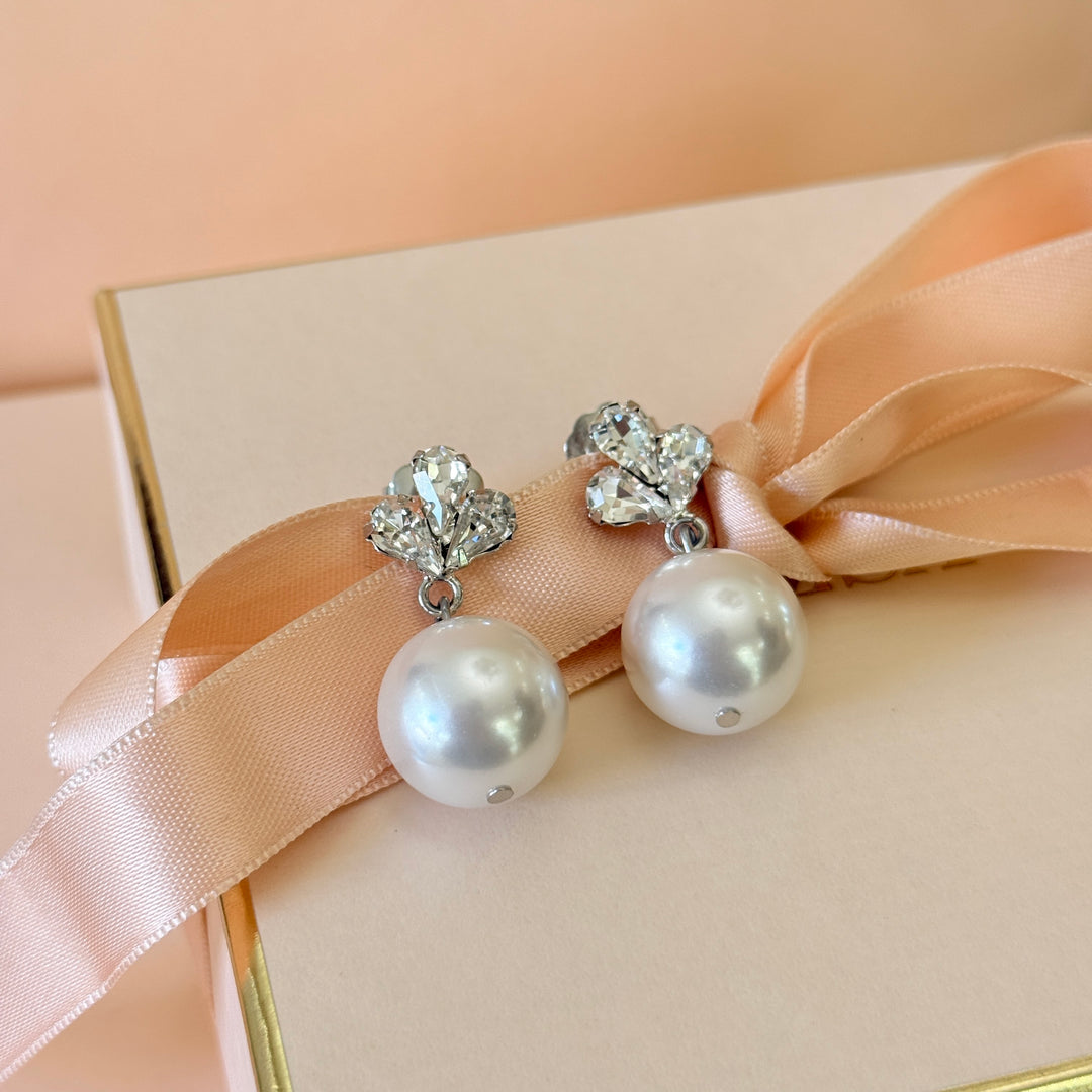Swarovski crystals marquise big pearl silver earrings