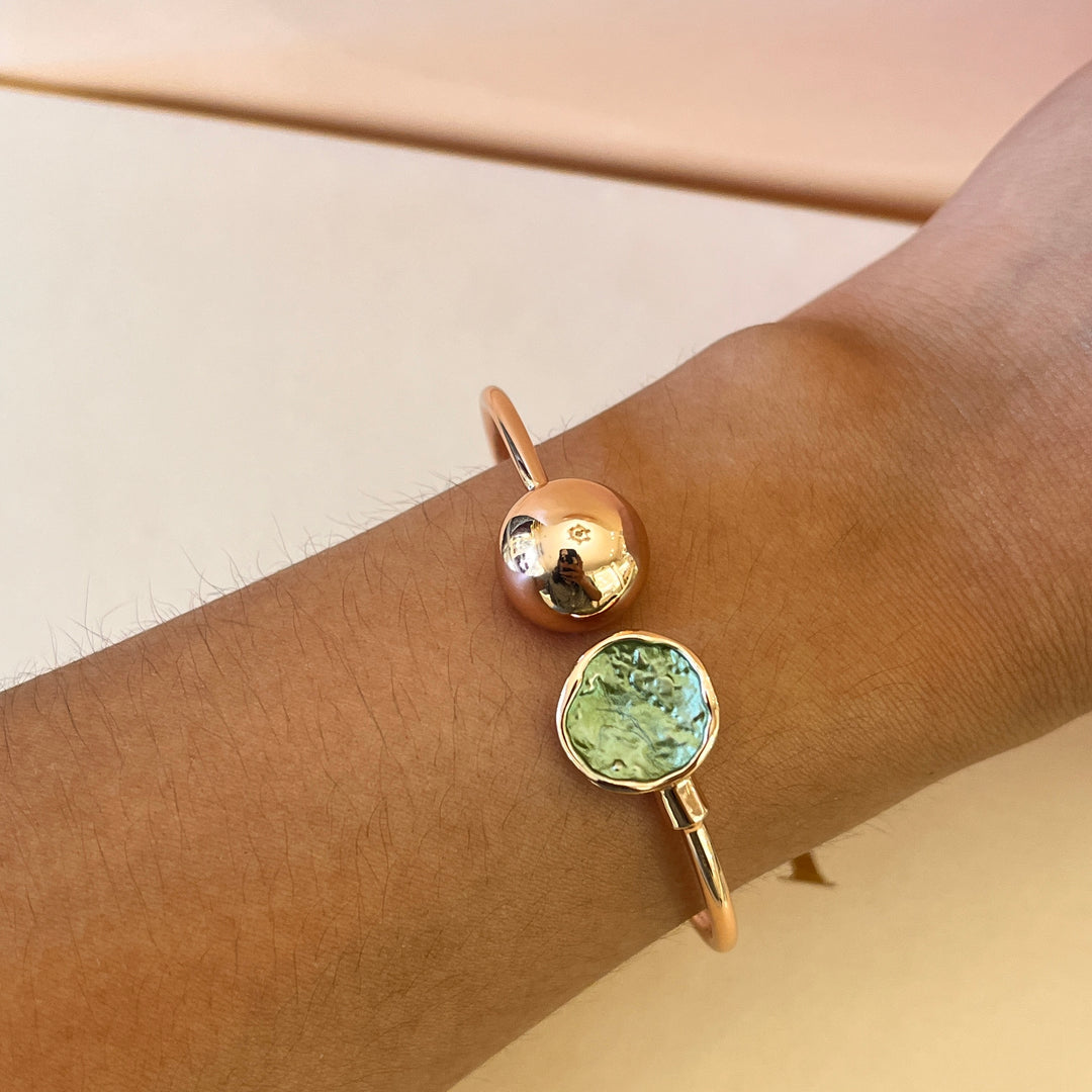 Enamel green rose gold plated bangle