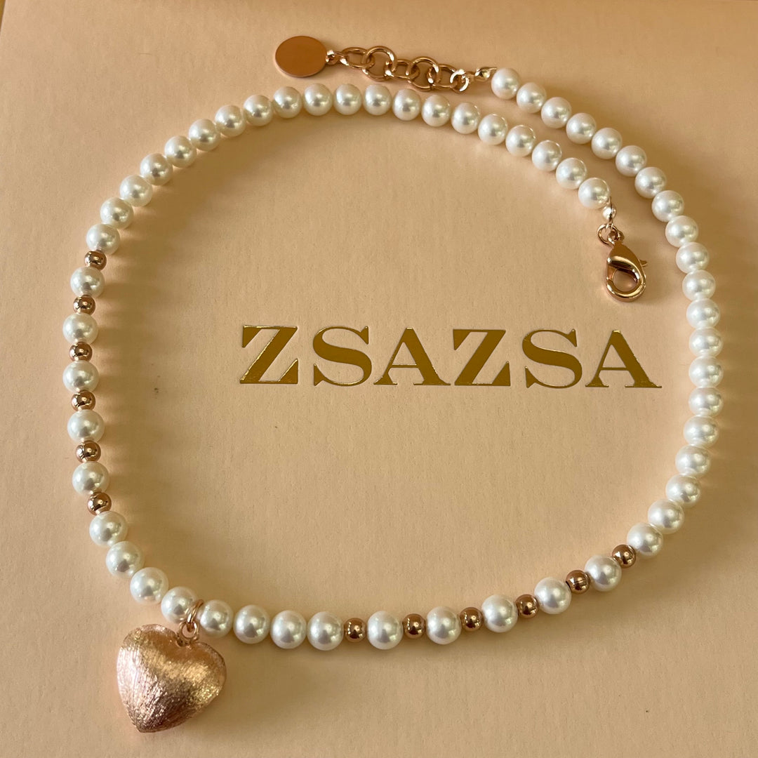 Heart rose gold & pearls set