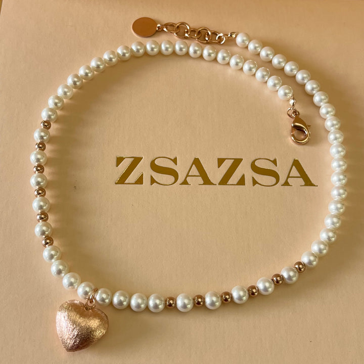 Heart rose gold & pearls set