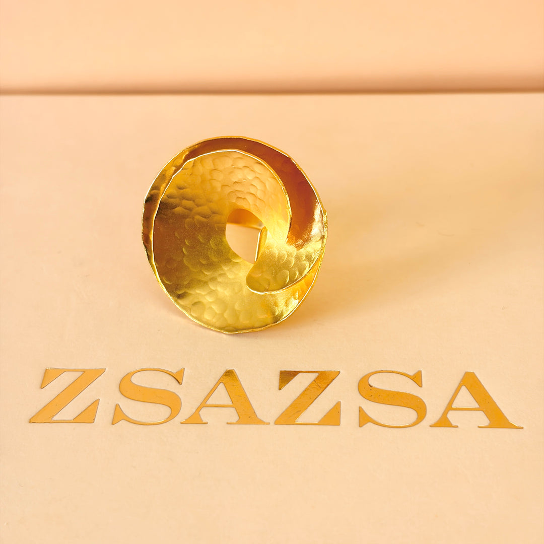 Handmade Twisted Circle Gold Earrings and Ring Set | Gold Plated | ZsaZsa