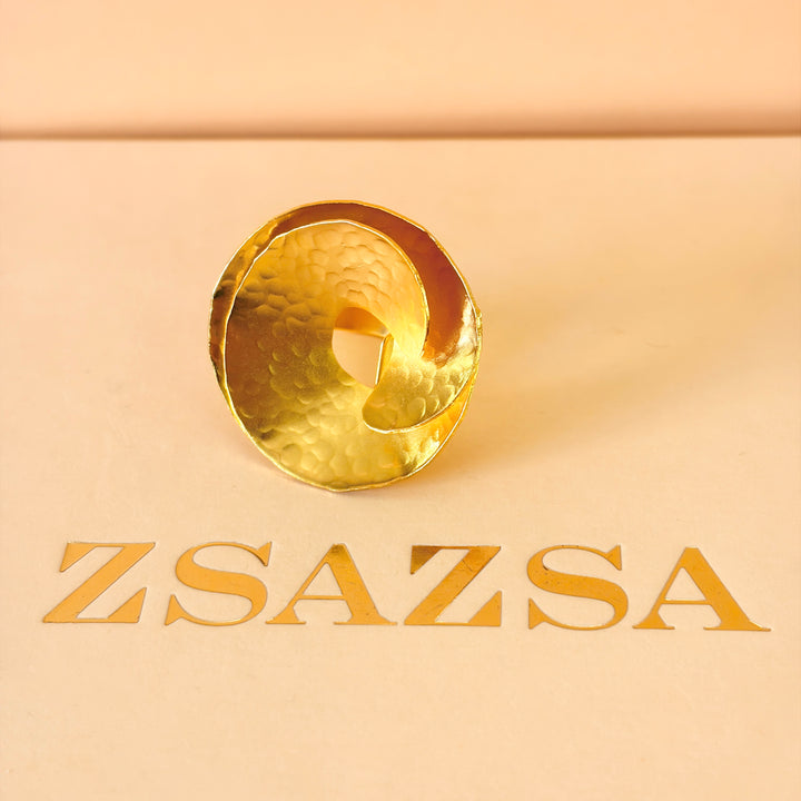 Handmade Twisted Circle Gold Earrings and Ring Set | Gold Plated | ZsaZsa