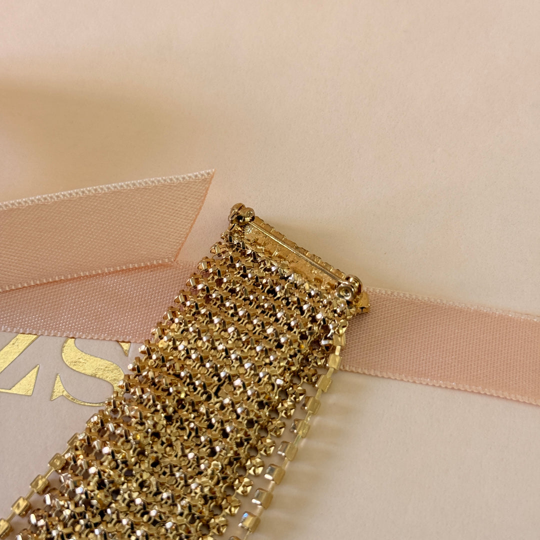 Fringe rhinestone gold plated brooch