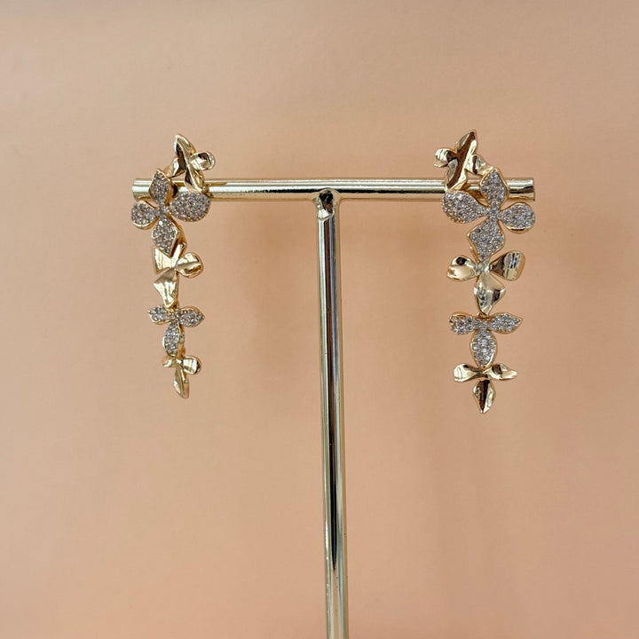 Flowers plain and zircone gold plated earrings