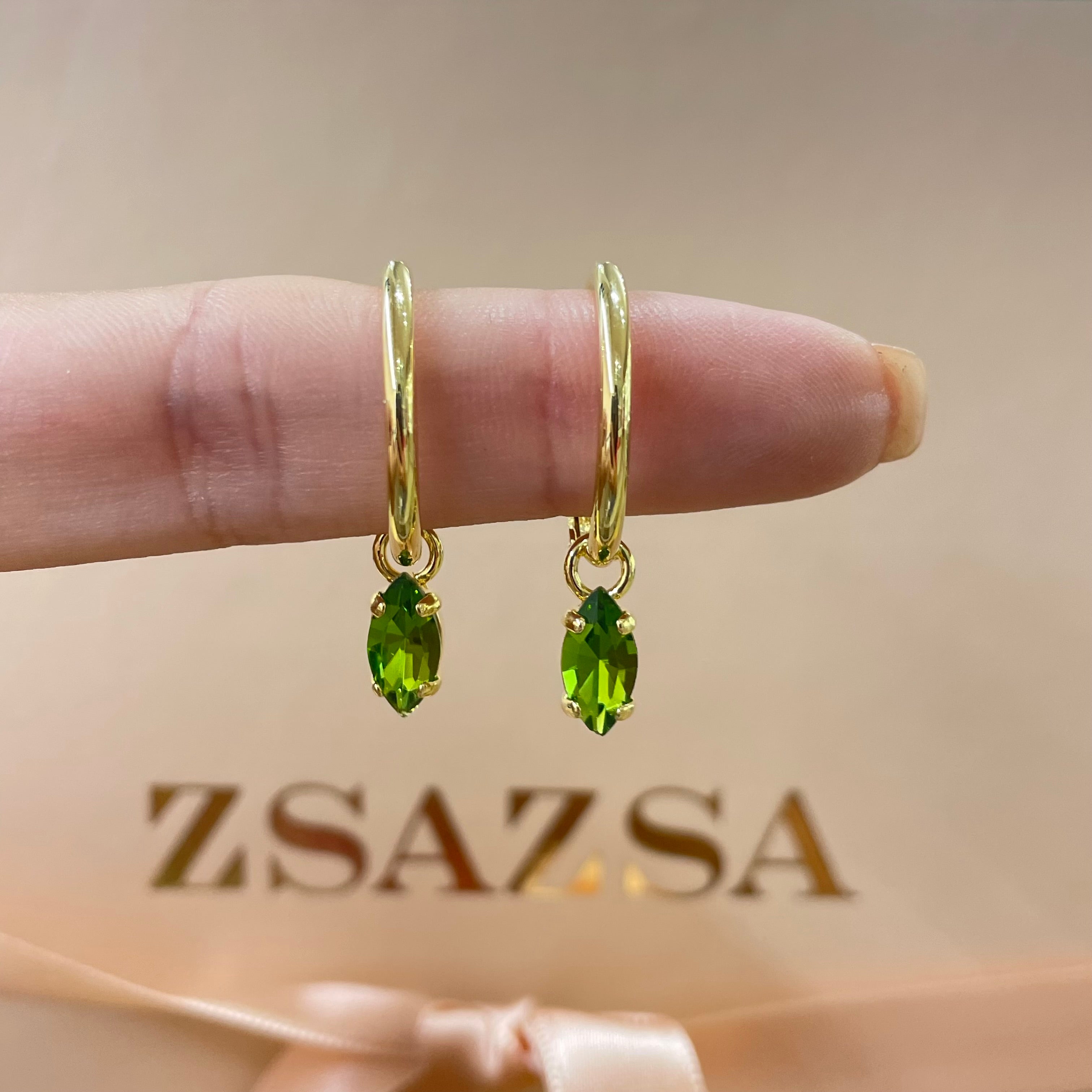 Green Swarovski crystals hoops