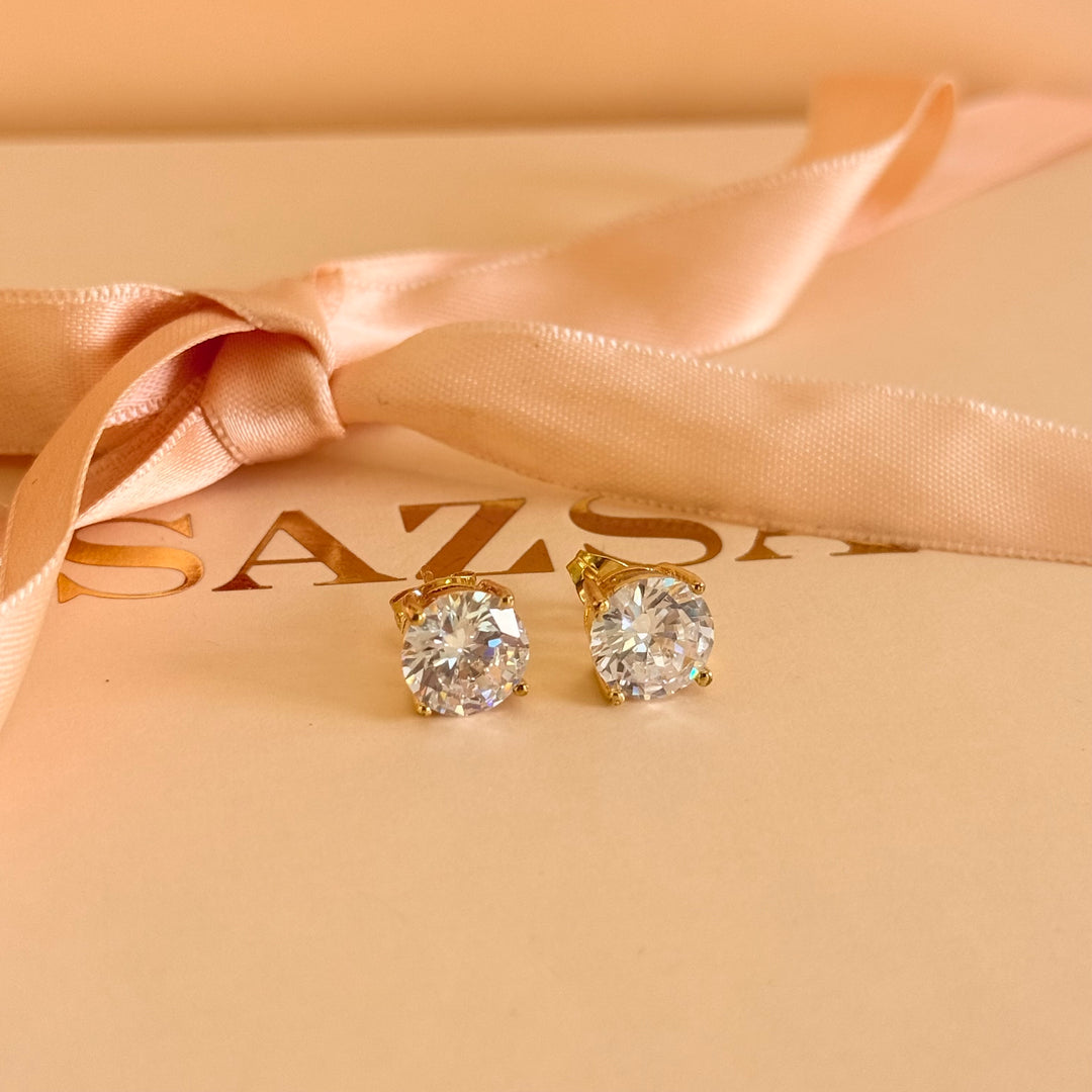 Big solitaire zircone gold plated earrings