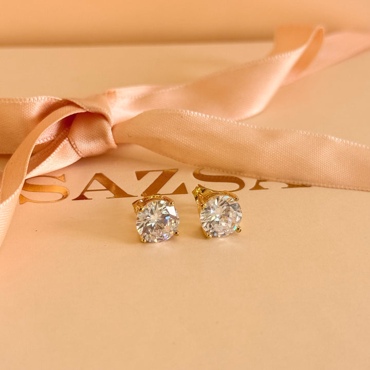 Big solitaire zircone gold plated earrings