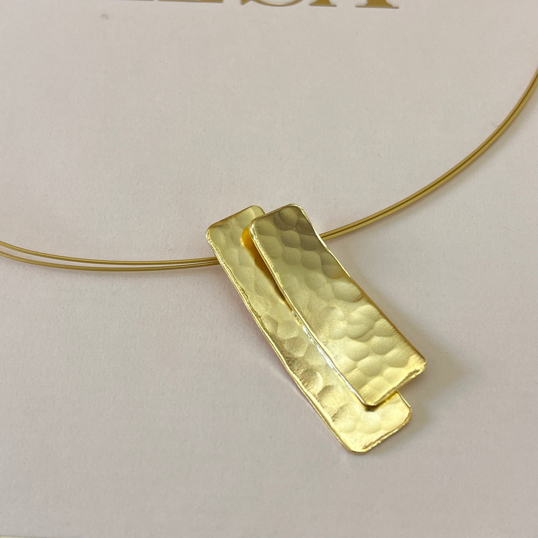 Rectangles gold handmade pendant & ring