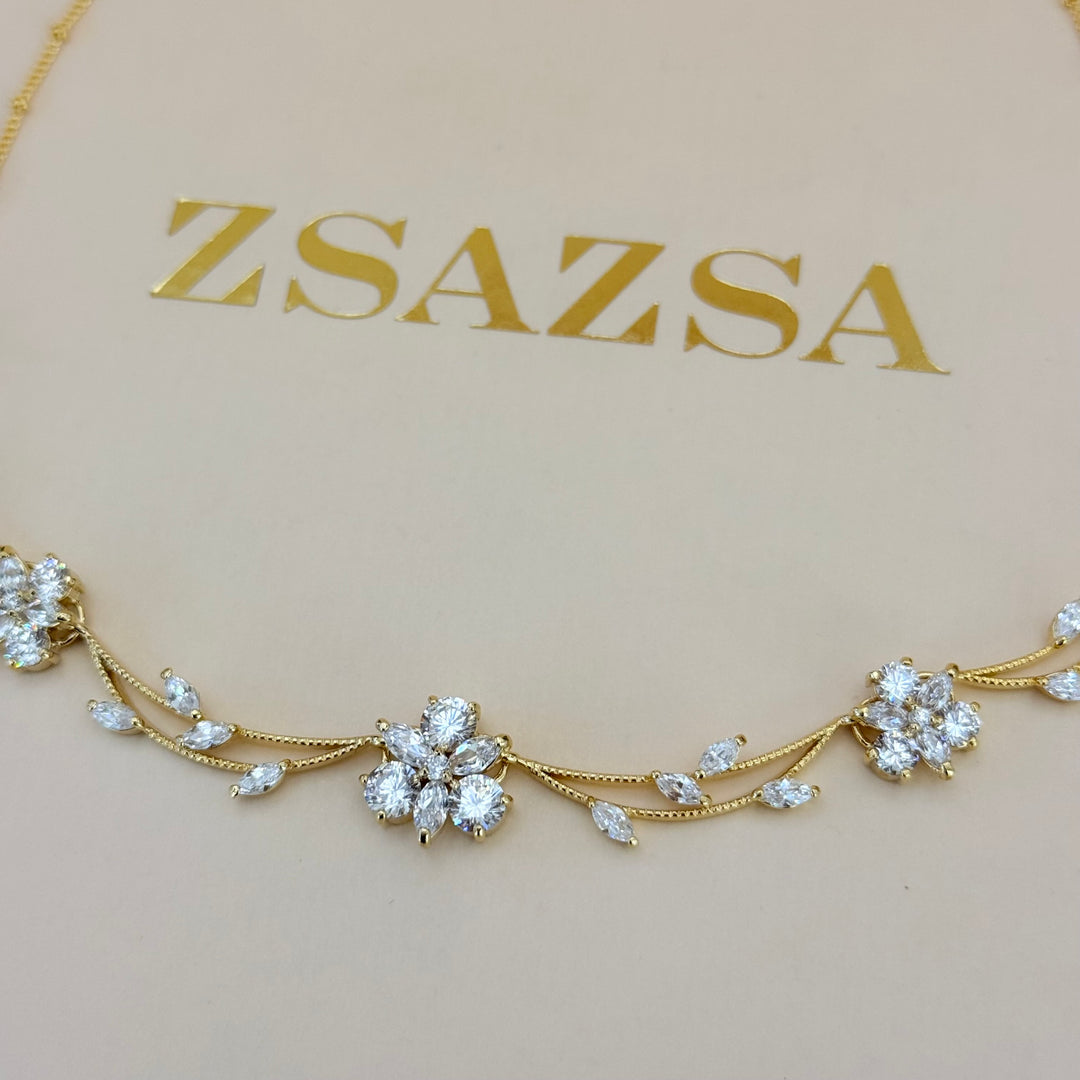 Flower zircone gold plated set