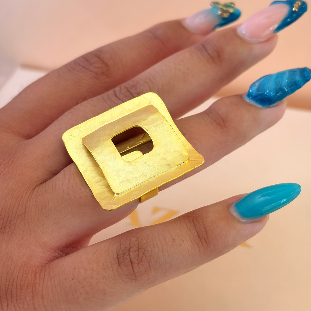 Handmade Hollow Square Gold Ring | Gold Plated | ZsaZsa
