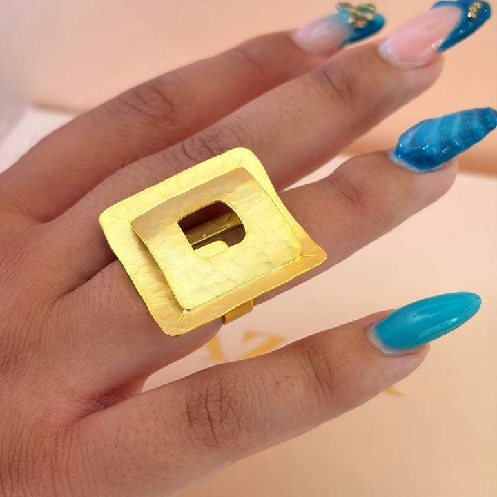 Handmade Hollow Square Gold Ring | Gold Plated | ZsaZsa
