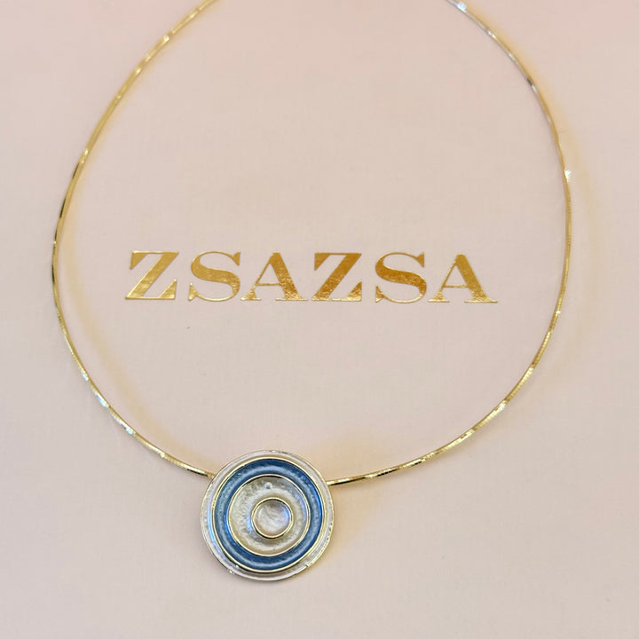 Spiral blue and cream enamel gold plated set