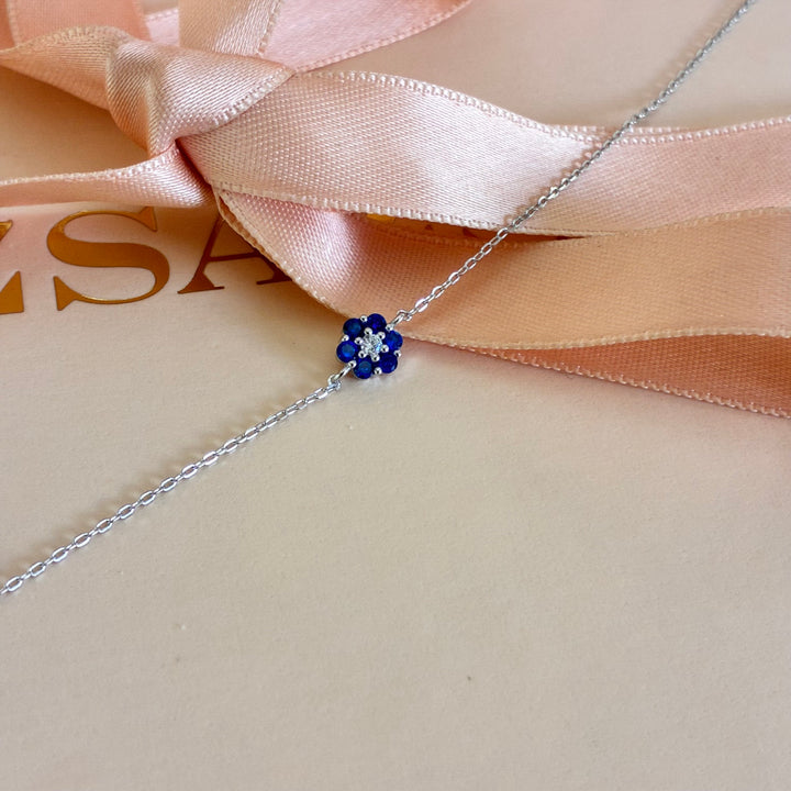 Dainty flower royal blue sterling silver bracelet