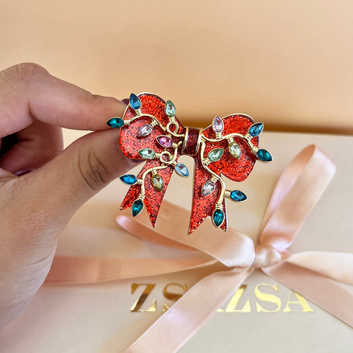 Red Christmas bow brooch