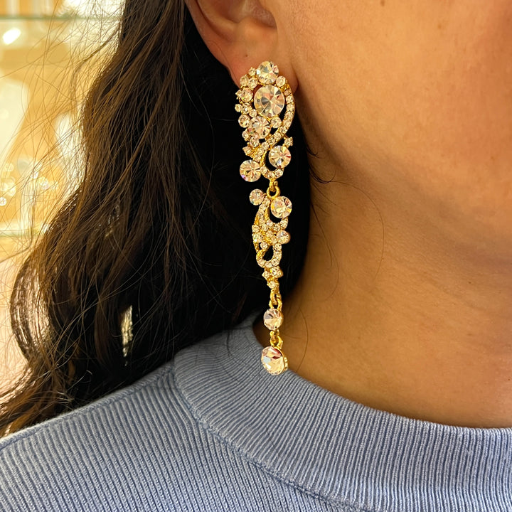 Swarovski crystals gold plated long earrings