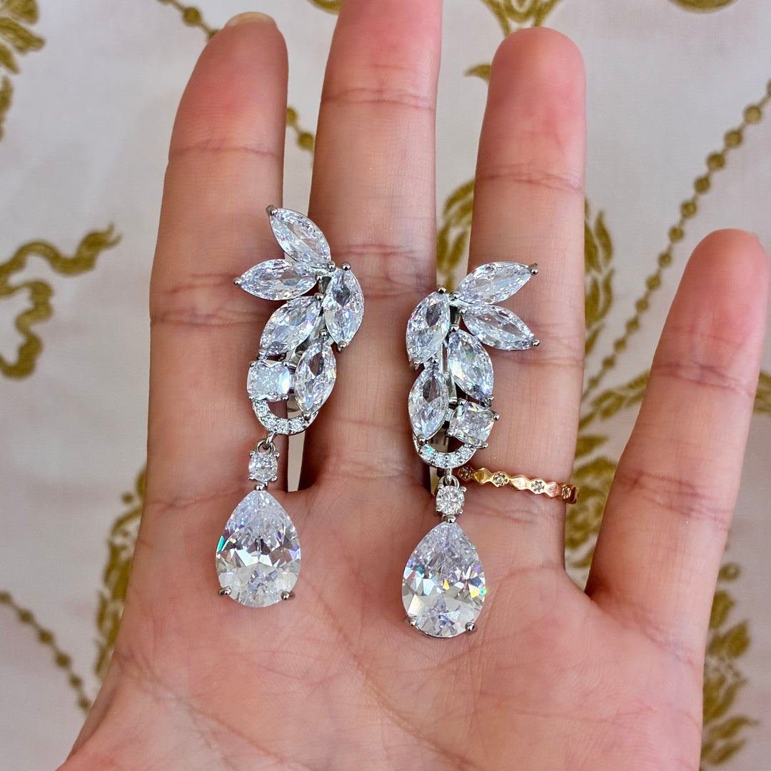 Marquise and teardrop long zircone clip on