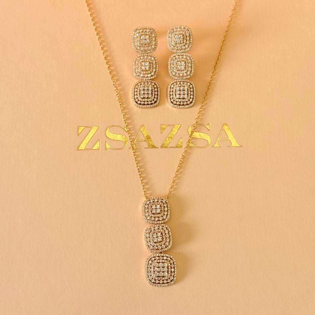 Squares zircone gold plated set