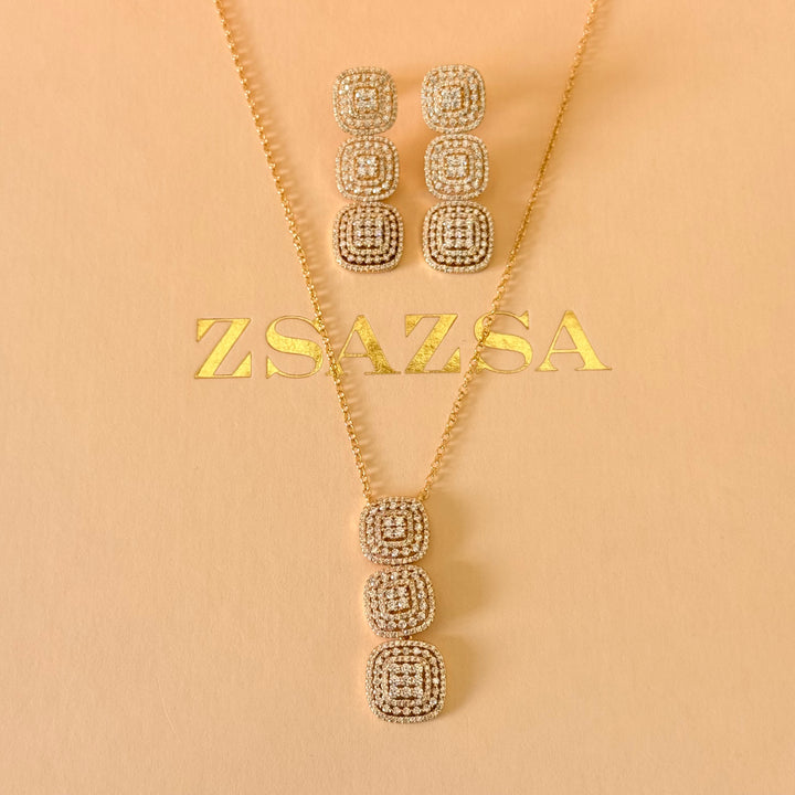 Squares zircone gold plated set