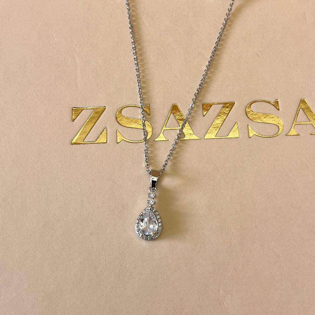 Teardrop zircone white gold plated set