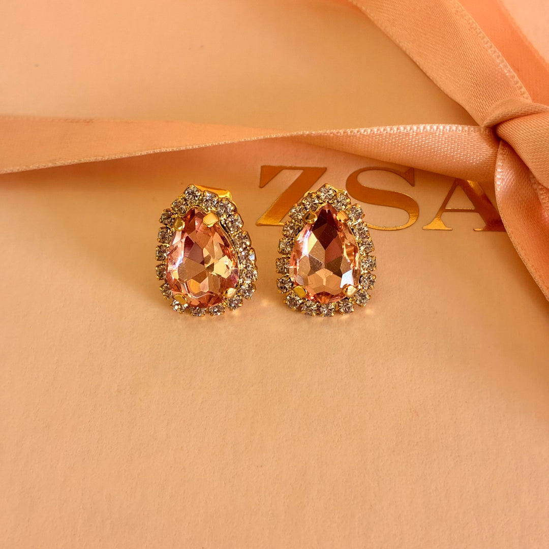 Teardrop Peach Preciosa crystals gold plated set