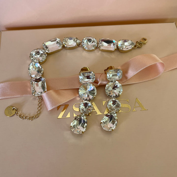 Swarovski crystals mix of shapes  gold plated earrings and bracelet