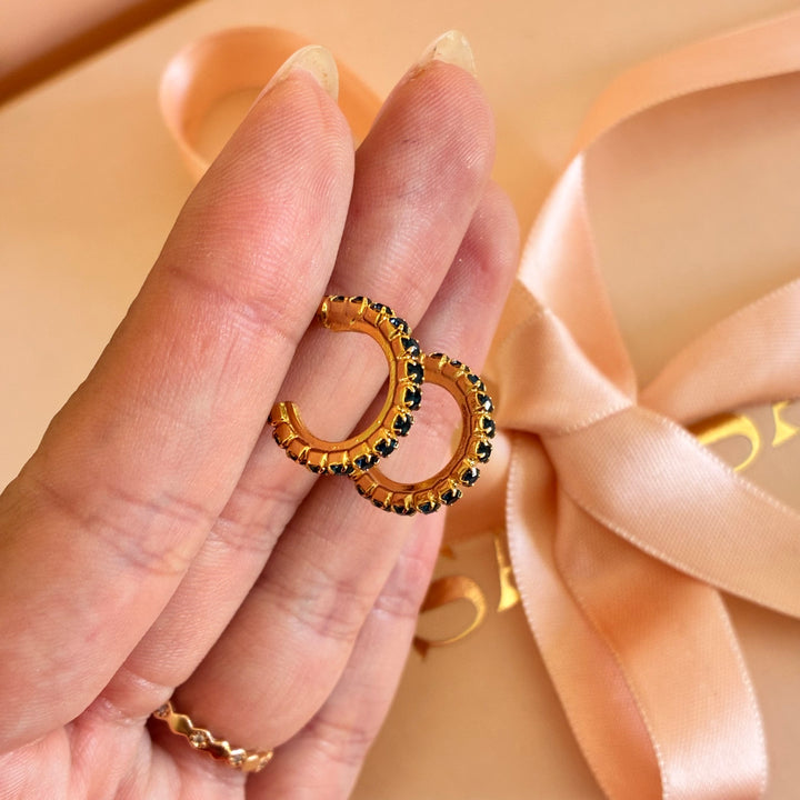 Navy blue Swarovski crystals hoops
