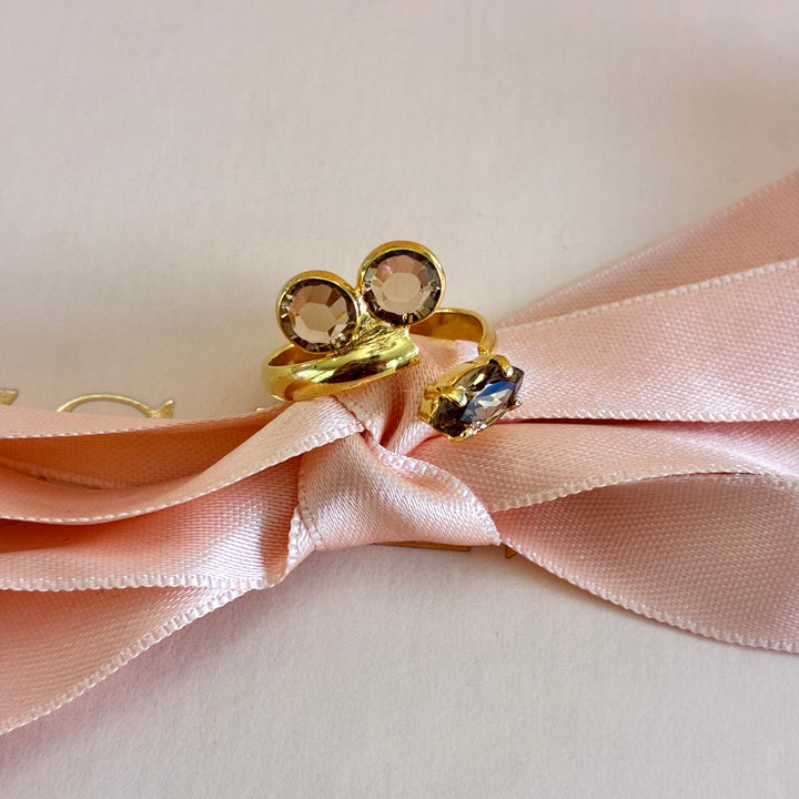 Round and marquise bronze Swarovski crystals ring