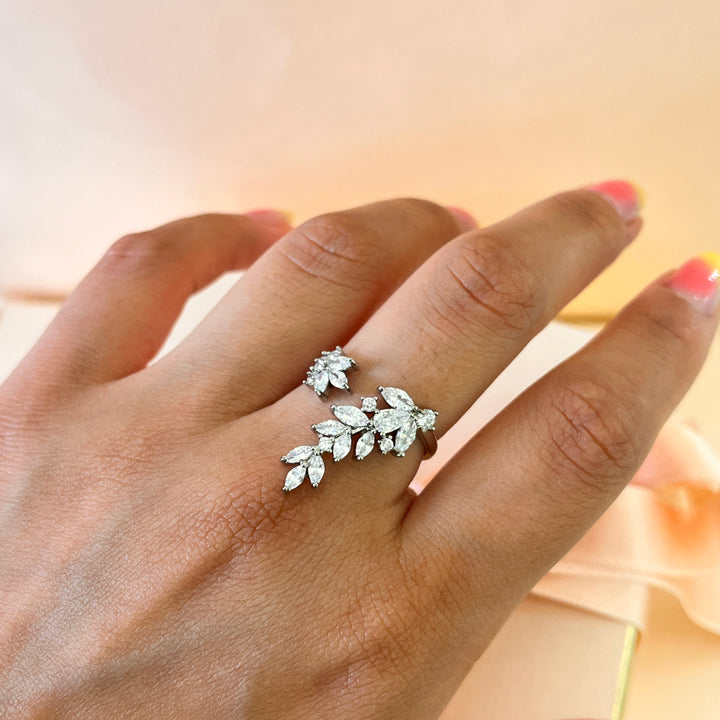 Zircone marquise white gold plated open ring