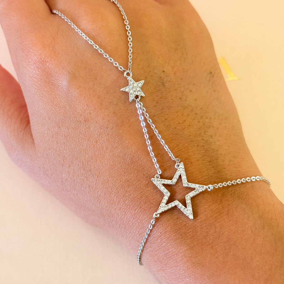 Zircone star silver finger bracelet