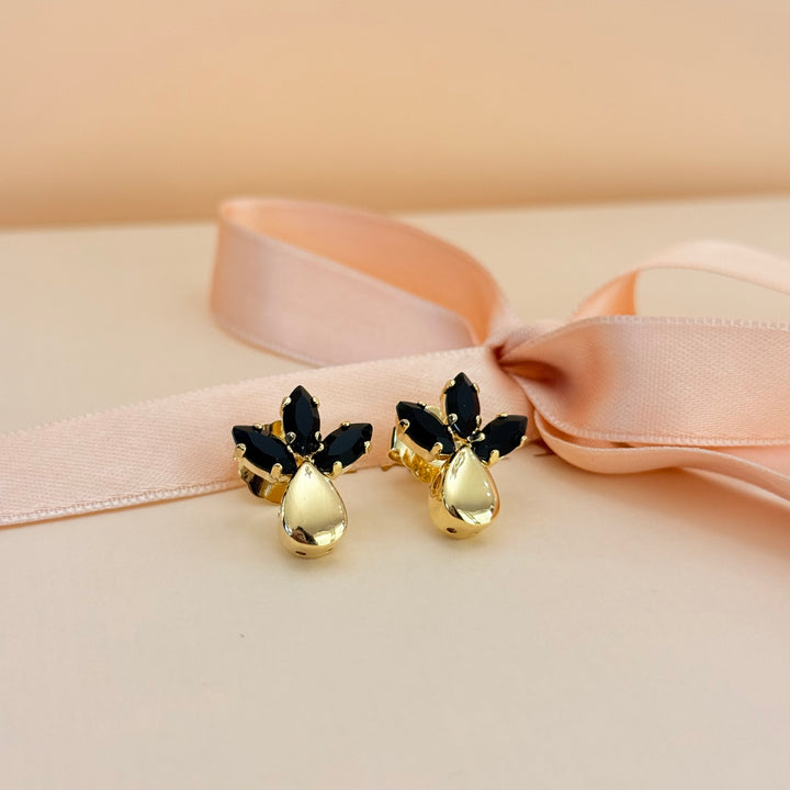 Marquise black Swarovski crystals gold plated earrings