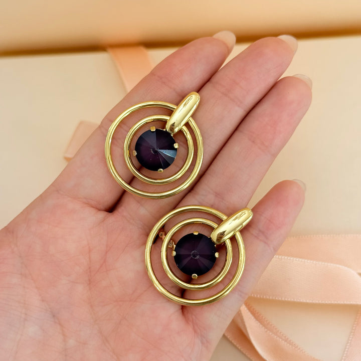 Statement plum Swarovski crystals earrings and ring