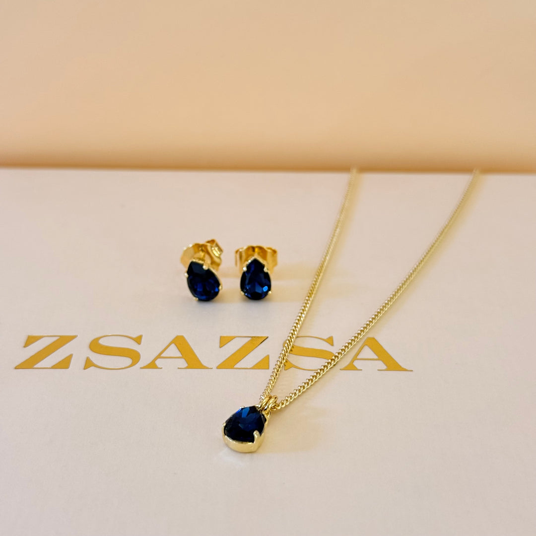Dainty teardrop navy blue Swarovski crystals set