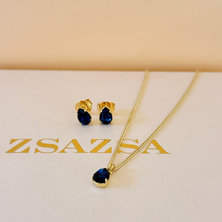 Dainty teardrop navy blue Swarovski crystals set