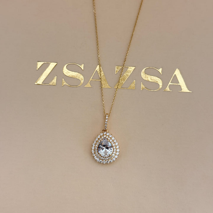 Teardrop zircone sterling silver gold plated set