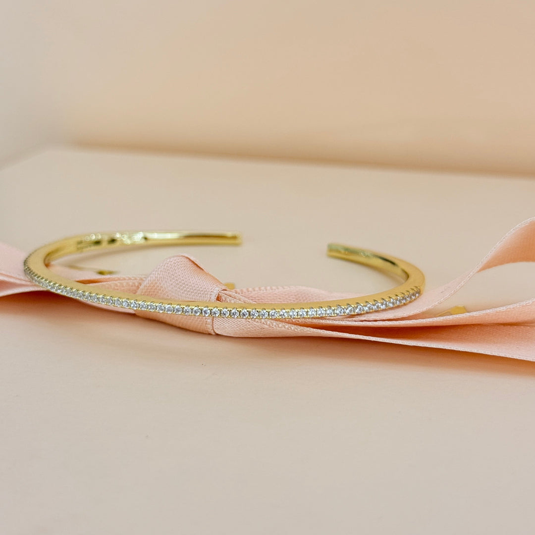Zircone dainty sterling silver gold plated bangle