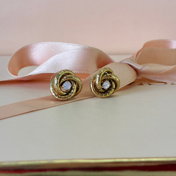 Light pink Swarovski crystals gold knot earrings