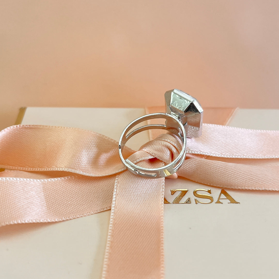 Swarovski crystals rectangular white gold plated ring