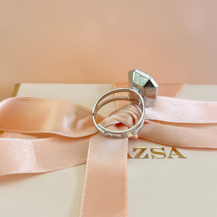 Swarovski crystals rectangular white gold plated ring