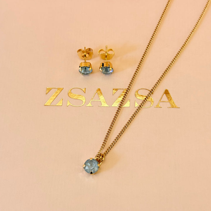 Mint solitaire gold plated Swarovski crystals set