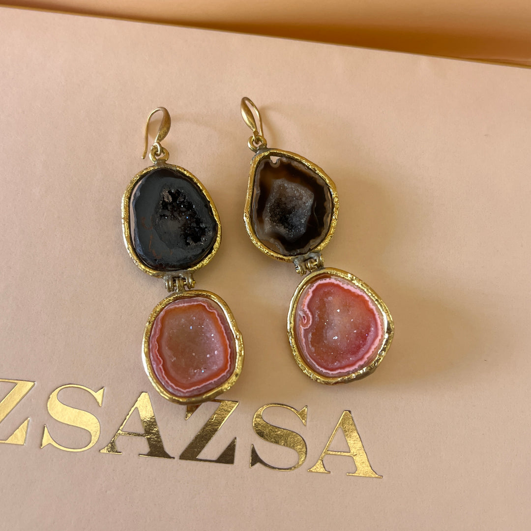 Pink & black geodes handmade set