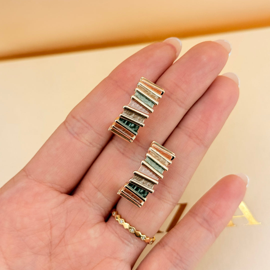 Brown and grey enamel rose gold plated hoops