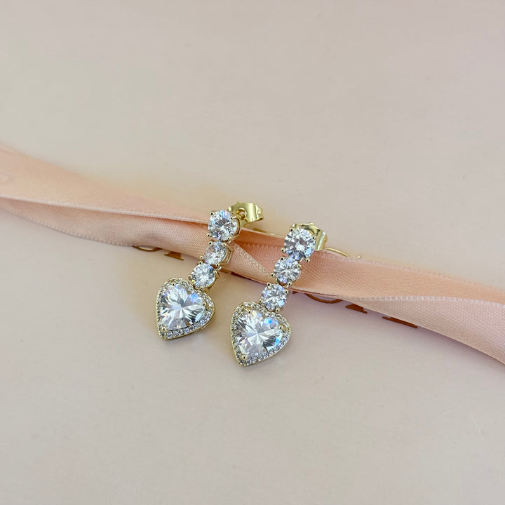 Heart drop zircone gold plated earrings