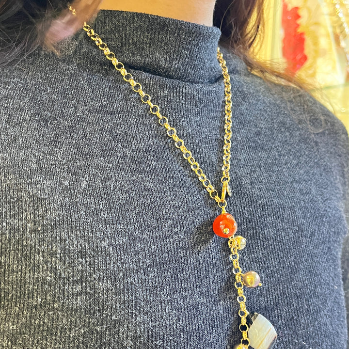 Grey Mallorca pearls and semiprecious stones gold plated necklace